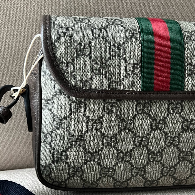 GUCCI Ophidia 紅綠織帶郵差包 - 小號烏木-16
