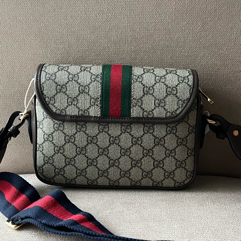 GUCCI Ophidia 紅綠織帶郵差包 - 小號烏木-17