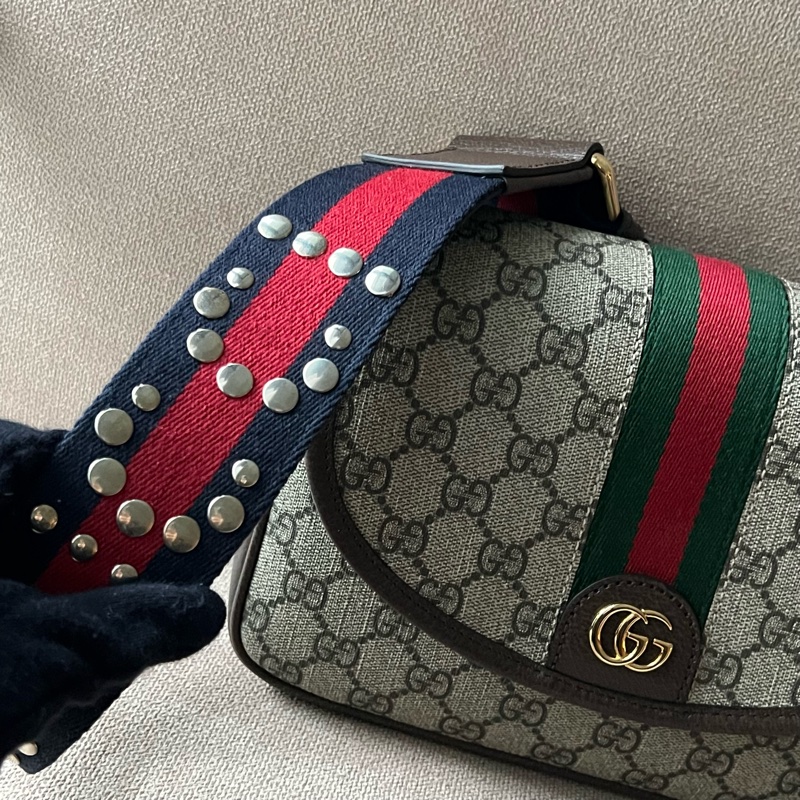 GUCCI Ophidia 紅綠織帶郵差包 - 小號烏木-18