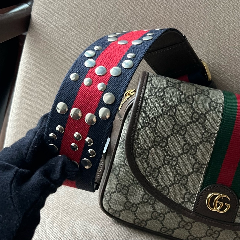 GUCCI Ophidia 紅綠織帶郵差包 - 小號烏木-19