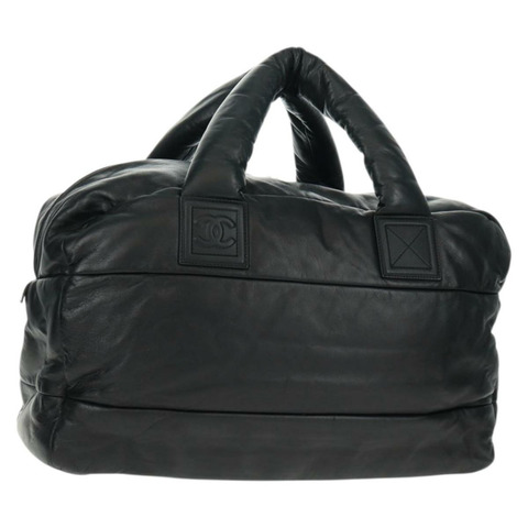 香奈兒波士頓包，黑色銀色雙C標誌皮革，正品編號mr1835V