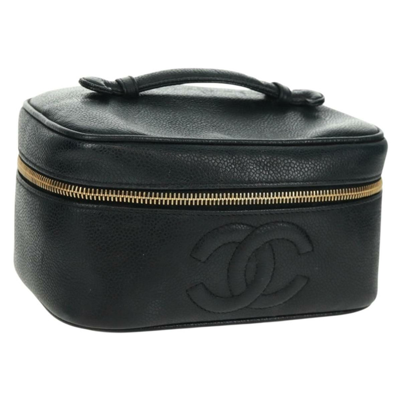 【日本直送】香奈兒魚子醬皮黑金CC標誌化妝包 Auth 157593V-0