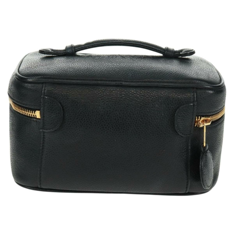 【日本直送】香奈兒魚子醬皮黑金CC標誌化妝包 Auth 157593V-1