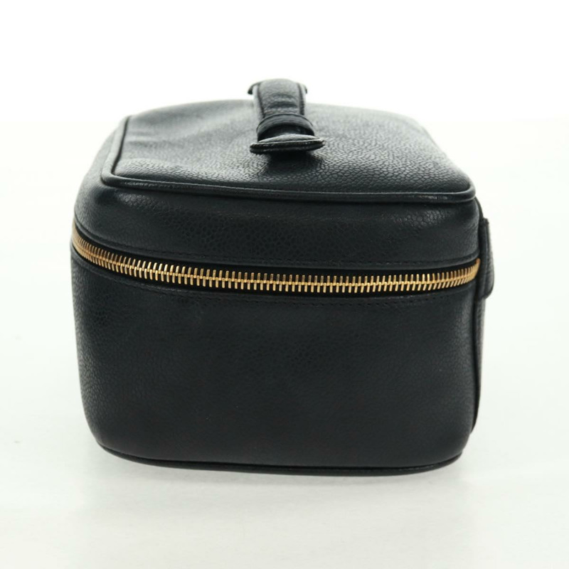 【日本直送】香奈兒魚子醬皮黑金CC標誌化妝包 Auth 157593V-2