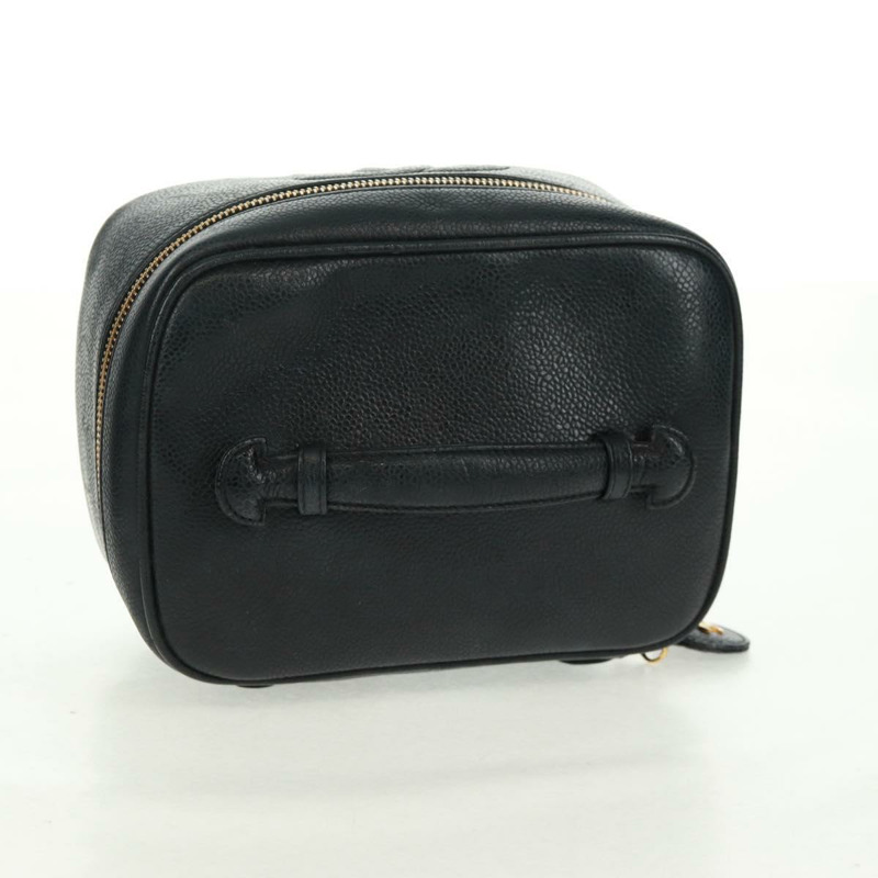 【日本直送】香奈兒魚子醬皮黑金CC標誌化妝包 Auth 157593V-4