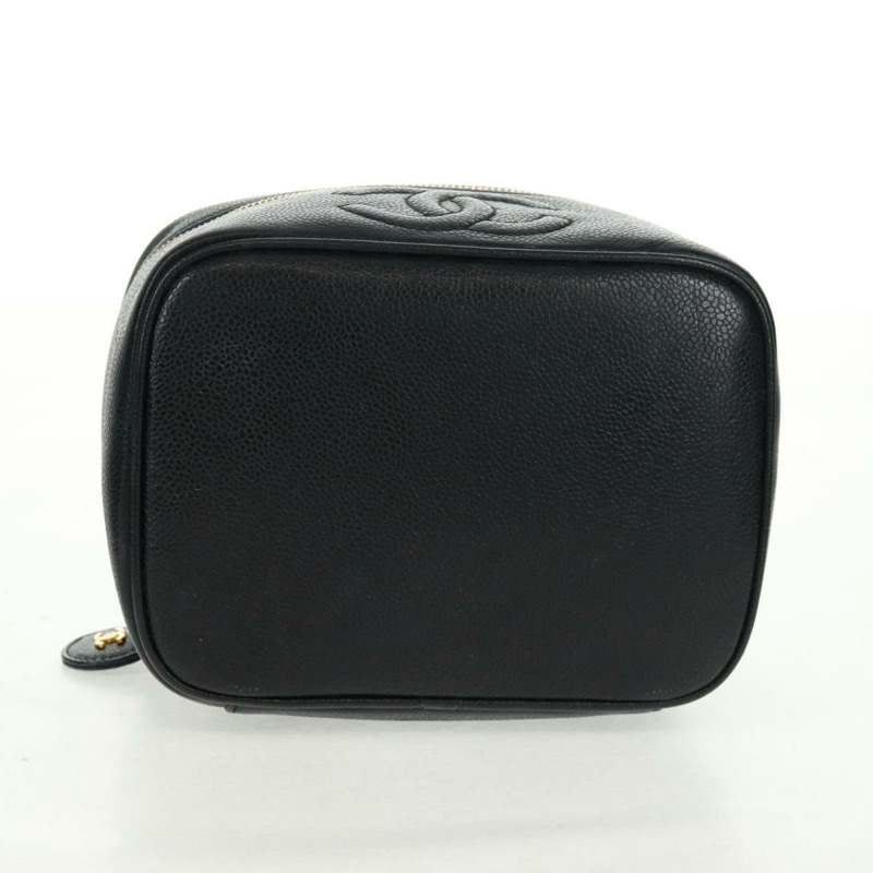 【日本直送】香奈兒魚子醬皮黑金CC標誌化妝包 Auth 157593V-5