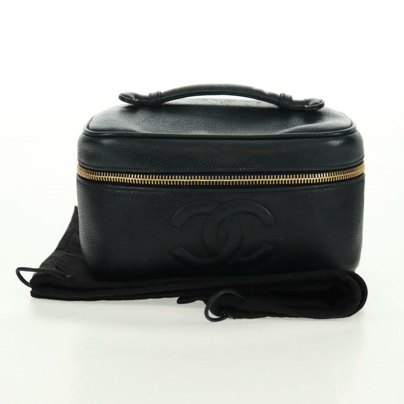 【日本直送】香奈兒魚子醬皮黑金CC標誌化妝包 Auth 157593V-11