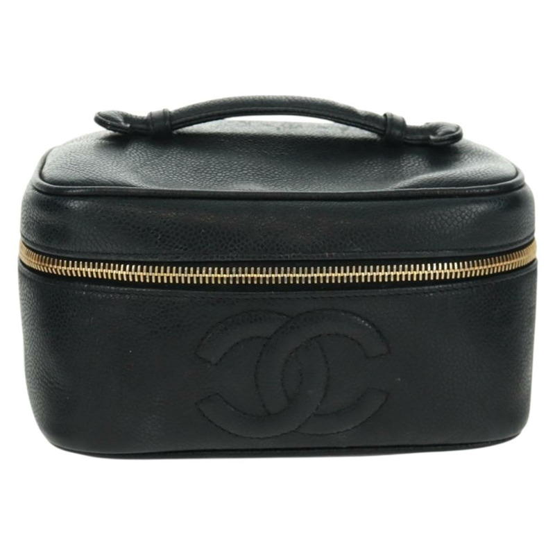 【日本直送】香奈兒魚子醬皮黑金CC標誌化妝包 Auth 157593V-12