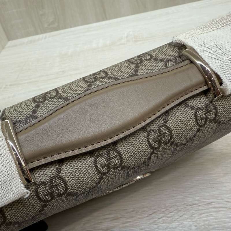 GUCCI原花棕牛皮Petite銀釦雙G橫版迷你郵差包739722-15