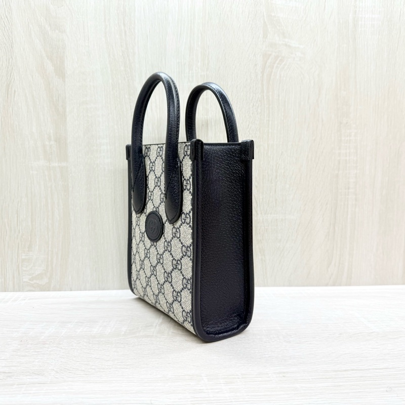 GUCCI原花拼深藍色牛皮INTERLOCKING GG琴譜包671623-2