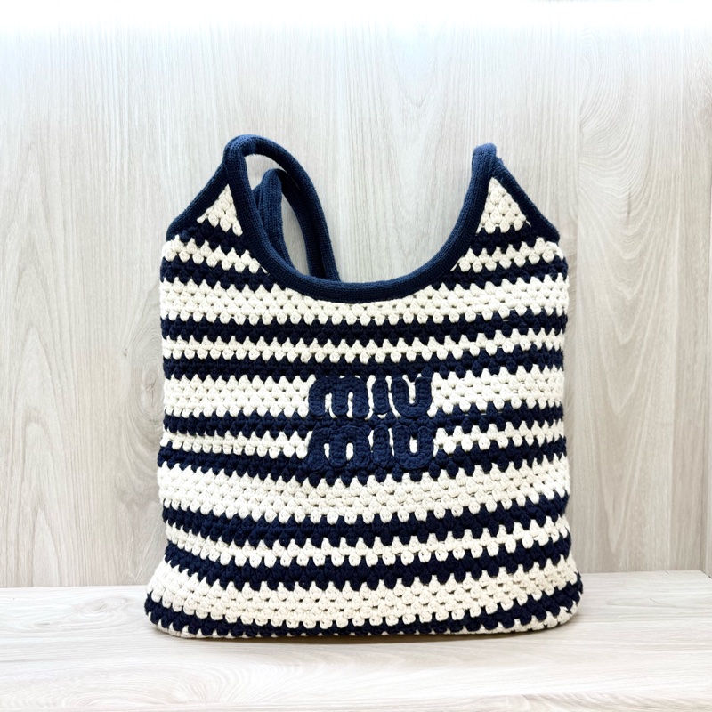 MIUMIU藍白編織金釦IVY托特包-0