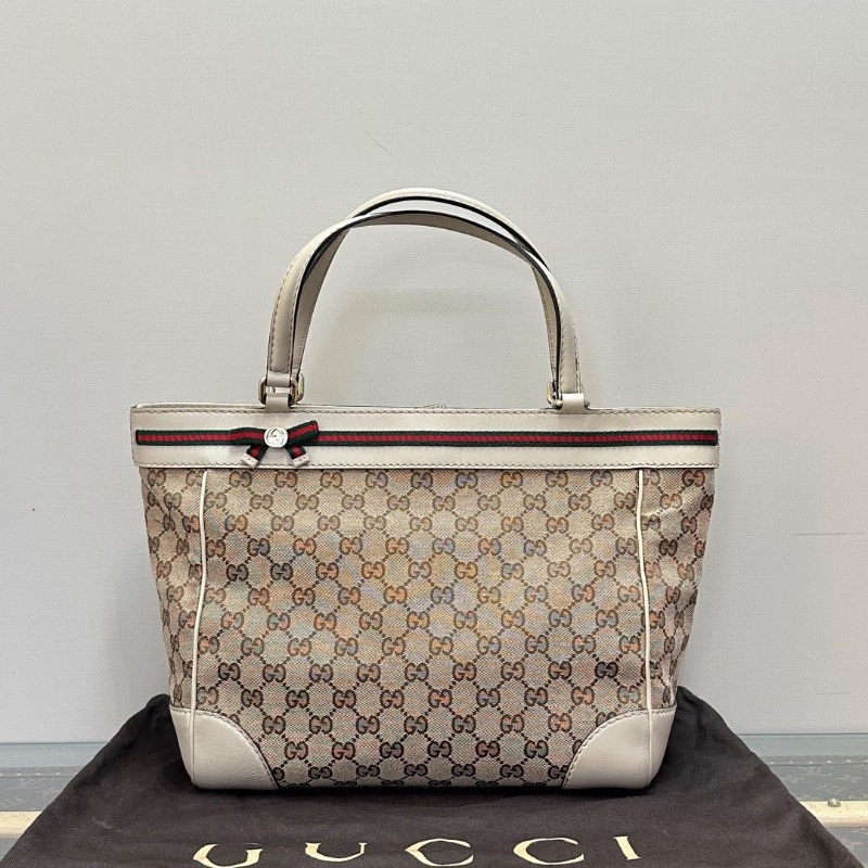 GUCCI 老花滿印紅綠條紋帆布蝴蝶結托特包29*14*13 98新配件塵袋-1