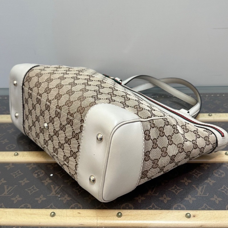 GUCCI 老花滿印紅綠條紋帆布蝴蝶結托特包29*14*13 98新配件塵袋-3