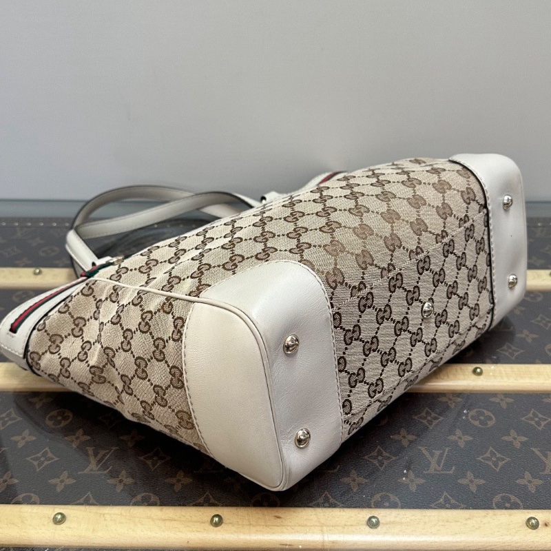 GUCCI 老花滿印紅綠條紋帆布蝴蝶結托特包29*14*13 98新配件塵袋-5