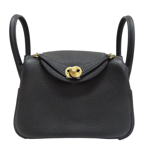 黑色 Taurillon牛皮 Mini Lindy 肩背包 W刻 金釦【HERMES 愛馬仕】