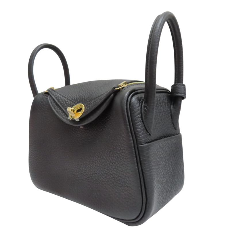 黑色 Clemence牛皮 Mini Lindy 肩背包 W刻 金釦【HERMES 愛馬仕】-2