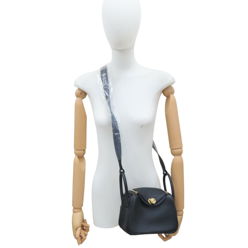 黑色 Clemence牛皮 Mini Lindy 肩背包 W刻 金釦【HERMES 愛馬仕】-7