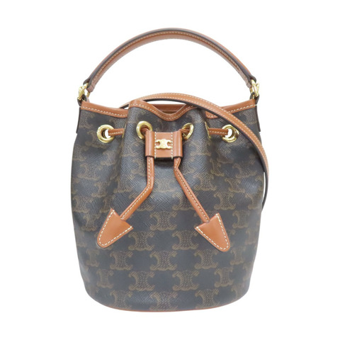 棕色 帆布 牛皮 TEEN CLARA 水桶包 肩背包 121672【CELINE 賽琳】 121672