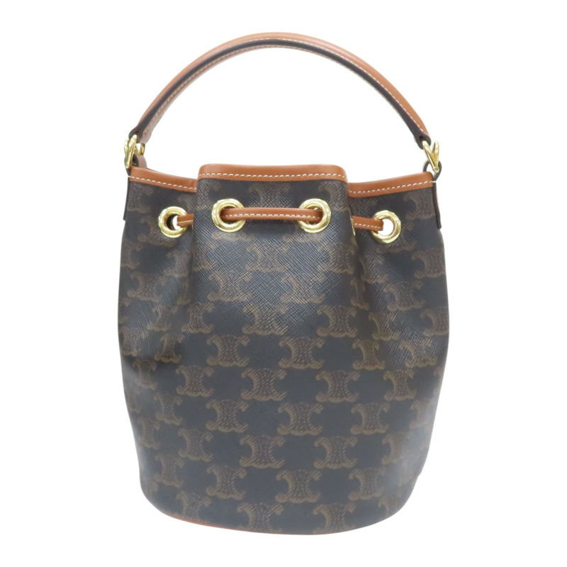 棕色 帆布 牛皮 TEEN CLARA 水桶包 肩背包 121672【CELINE 賽琳】 121672-1