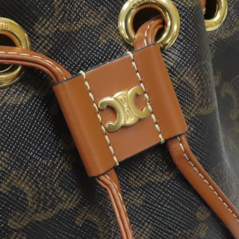 棕色 帆布 牛皮 TEEN CLARA 水桶包 肩背包 121672【CELINE 賽琳】 121672-8