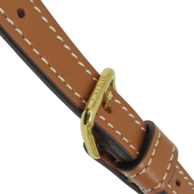 棕色 帆布 牛皮 TEEN CLARA 水桶包 肩背包 121672【CELINE 賽琳】 121672-10