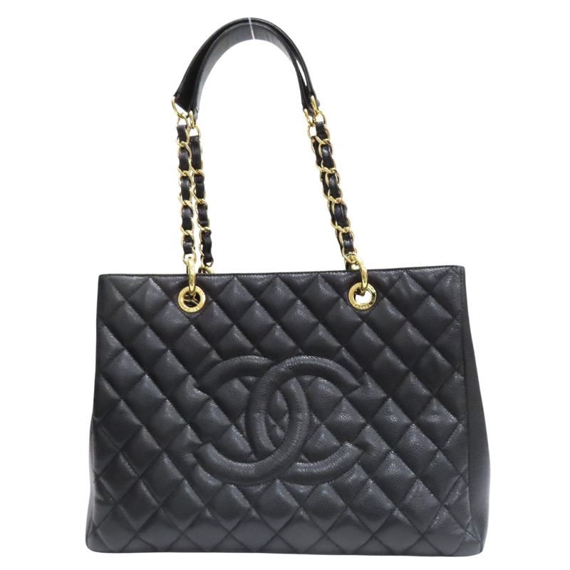 黑色 菱格紋 荔枝牛皮 GST手提包 金釦【CHANEL 香奈兒】 A50995-0