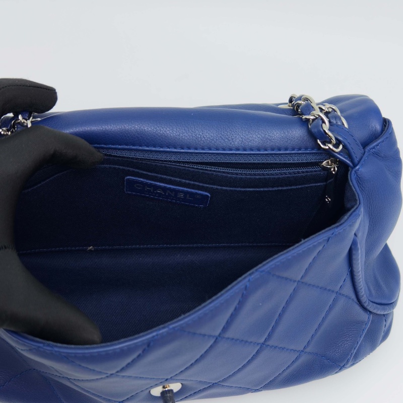 CHANEL 藍銀菱格紋手提肩背南瓜包31*16*9 98新配件盒子塵袋保卡-2