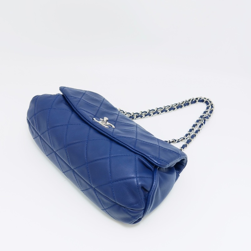 CHANEL 藍銀菱格紋手提肩背南瓜包31*16*9 98新配件盒子塵袋保卡-3