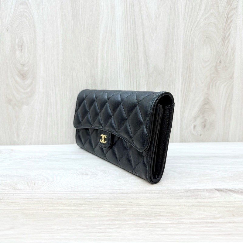 CHANEL黑色金釦羊皮COCO下蓋長夾AP0241-2