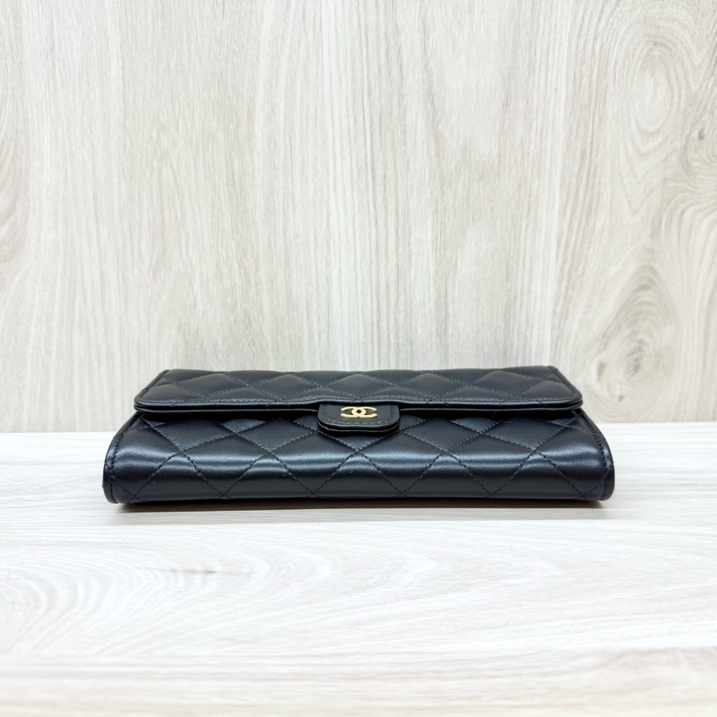 CHANEL黑色金釦羊皮COCO下蓋長夾AP0241-4