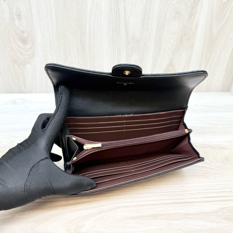 CHANEL黑色金釦羊皮COCO下蓋長夾AP0241-6