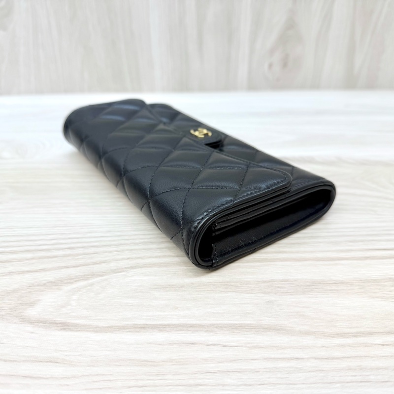 CHANEL黑色金釦羊皮COCO下蓋長夾AP0241-14