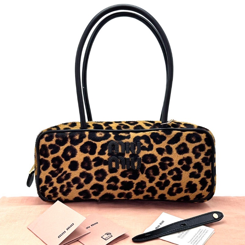 MIUMIU Beau豹紋金扣 大號手提肩背斜背保齡球包 28*12*9 全新閒置配件塵袋-1