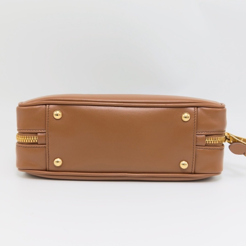 MIUMIU Arcadie焦糖色金扣 保齡球中號手提肩背斜背包28*13*9 全新閒置配件塵袋-3