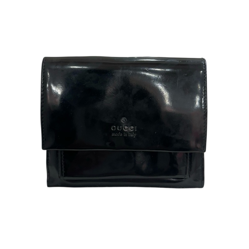 Gucci 黑色漆皮零錢袋短夾-1