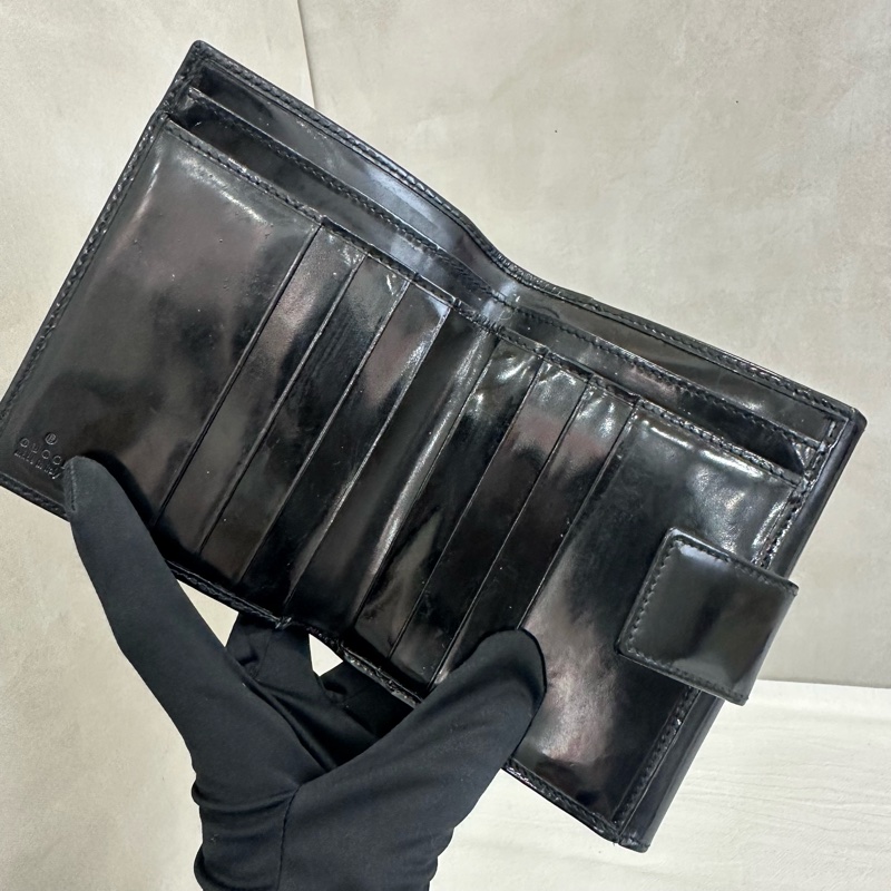 Gucci 黑色漆皮零錢袋短夾-8