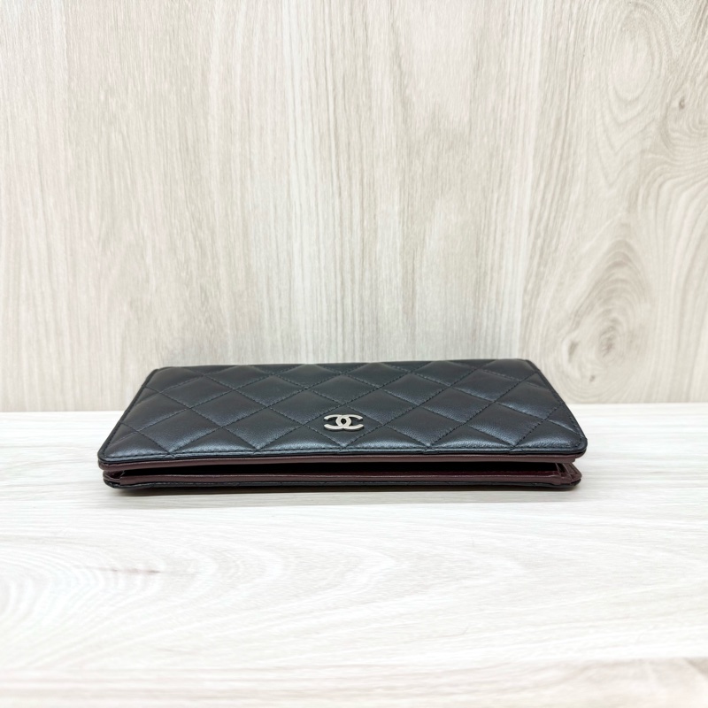 Chanel黑色銀雙C LOGO羊皮對開8卡長夾A31509-5