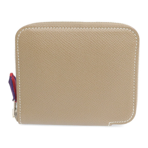 HERMES Epsom皮革Silk In Compact銀扣錢包Etoupe