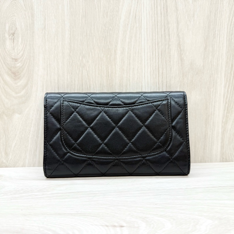 Chanel黑金羊皮三折長夾-1