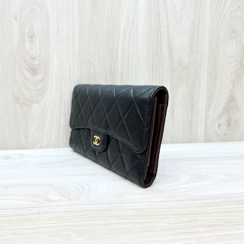 Chanel黑金羊皮三折長夾-2