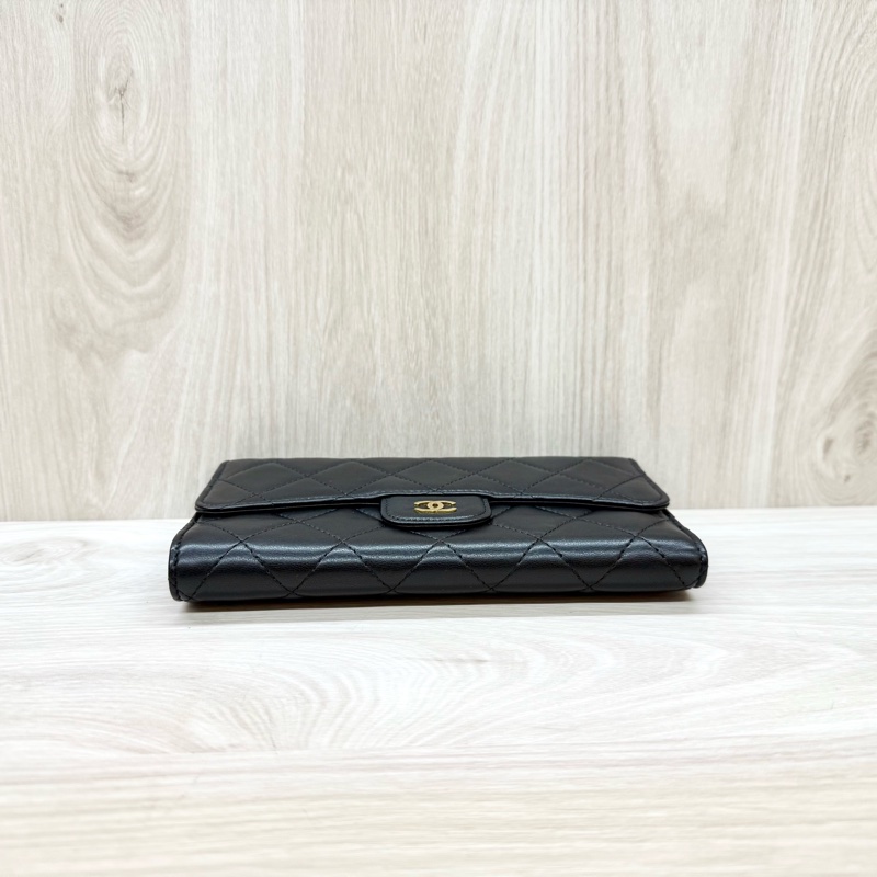 Chanel黑金羊皮三折長夾-5