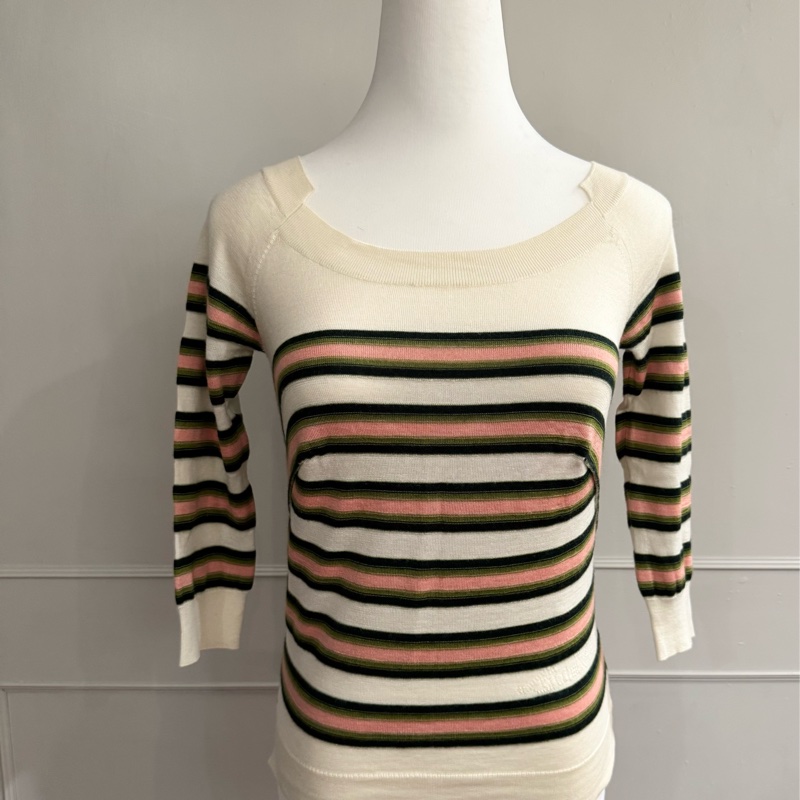 《新歡舊愛》正品LV 路易威登條紋70% Cashmere+30%絲細針織七分袖薄毛衣-0