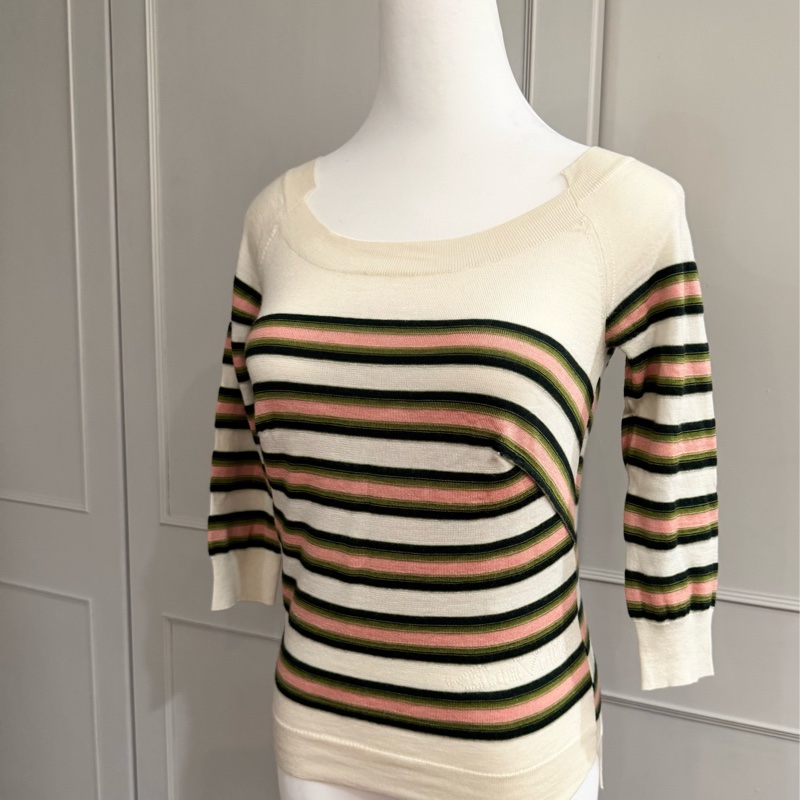 《新歡舊愛》正品LV 路易威登條紋70% Cashmere+30%絲細針織七分袖薄毛衣-1