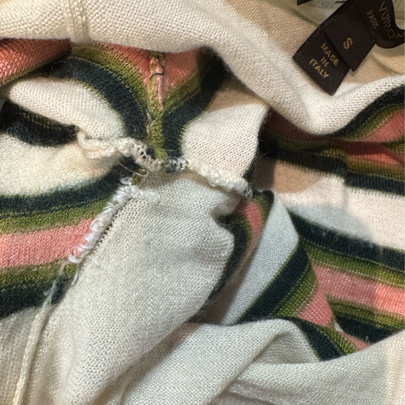 《新歡舊愛》正品LV 路易威登條紋70% Cashmere+30%絲細針織七分袖薄毛衣-6