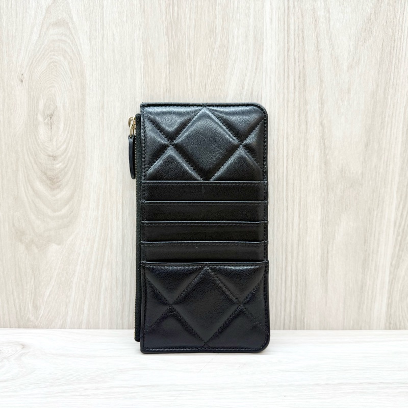 CHANEL皮夾黑羊皮19系列一字拉鍊卡夾包AP1182-1