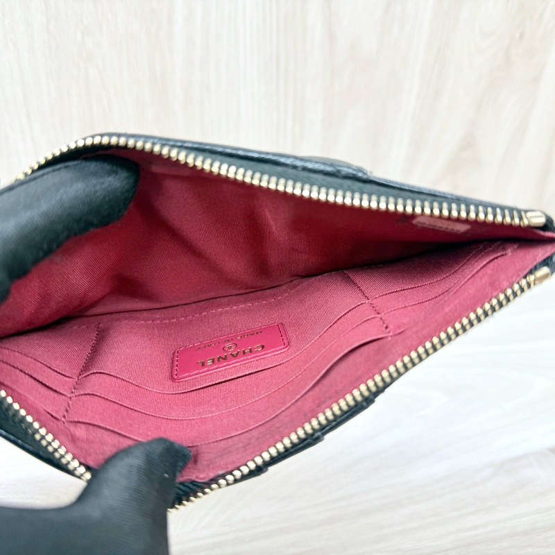 CHANEL皮夾黑羊皮19系列一字拉鍊卡夾包AP1182-3