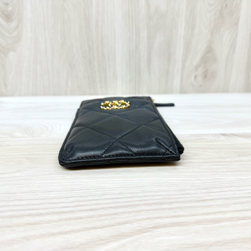 CHANEL皮夾黑羊皮19系列一字拉鍊卡夾包AP1182-9