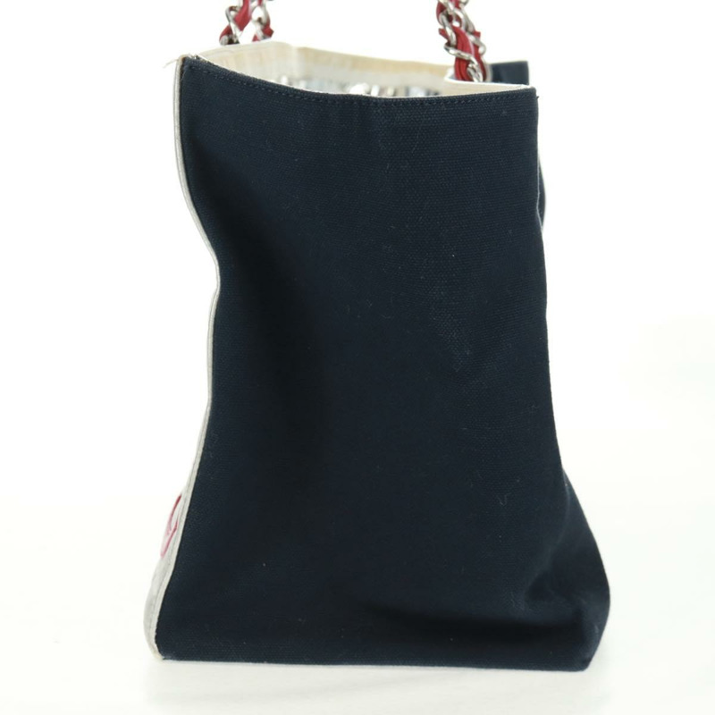 【日本直送】香奈兒 (CHANEL) 5號帆布鏈條手提包,海軍藍銀色雙C標誌,正品編號162898V-2