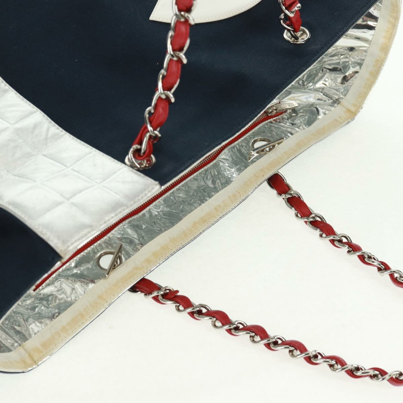 【日本直送】香奈兒 (CHANEL) 5號帆布鏈條手提包,海軍藍銀色雙C標誌,正品編號162898V-5