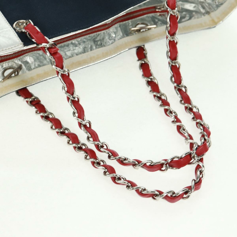 【日本直送】香奈兒 (CHANEL) 5號帆布鏈條手提包,海軍藍銀色雙C標誌,正品編號162898V-6